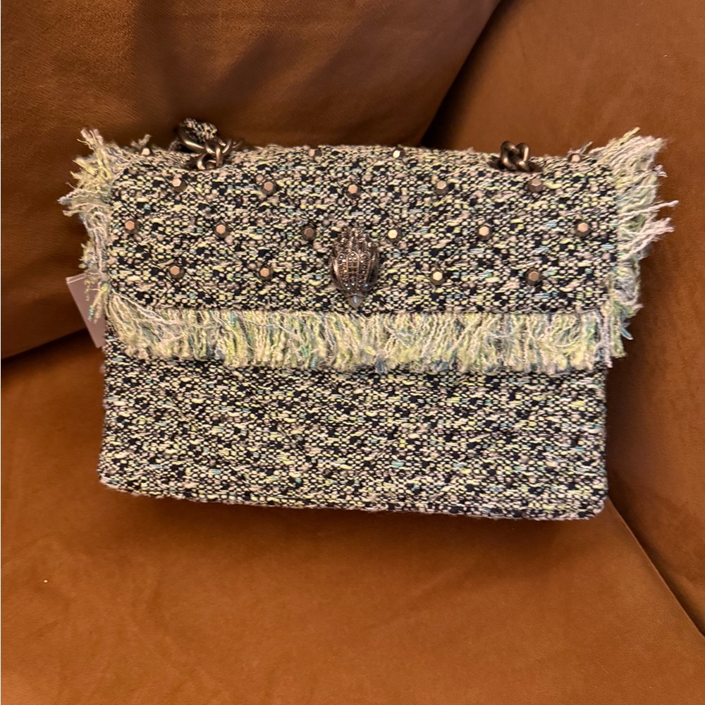 Kurt Geiger Tweed Chain Shoulder Bag - Black, White, Green Beautiful Bird Broach